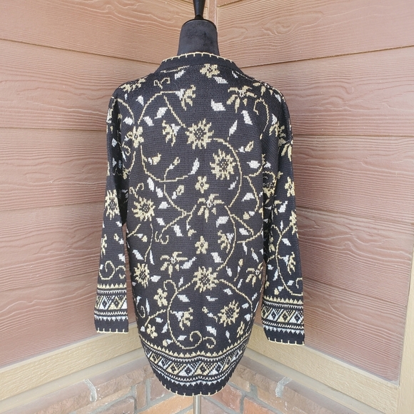 Dana Scott Metallic Floral Long Sleeve Black and Gold Vintage Sweater Top NWOT - Picture 7 of 17